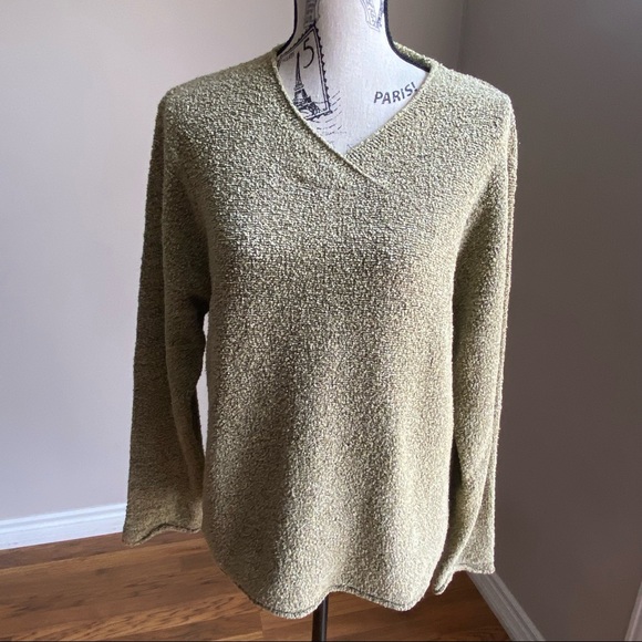 Columbia Rolled V-Neck long sleeve Nubby boucle Kn - Picture 1 of 7